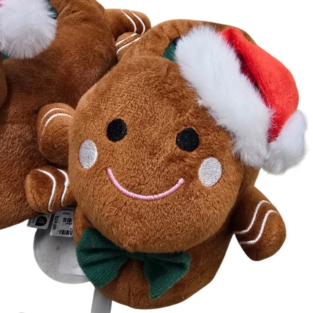 Holiday Lane Kids Gingerbread Man Plush Slippers Brown Santa Hat Size M 13-1 NWT
